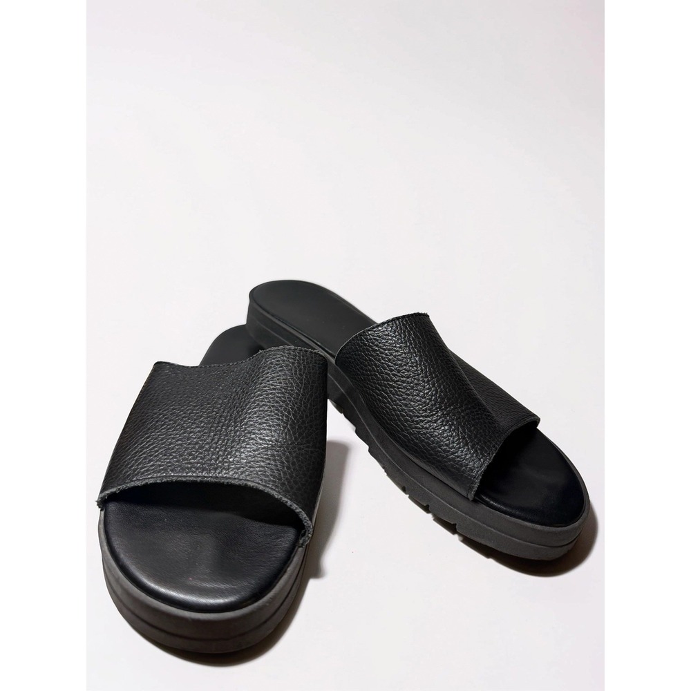 Avellini Womens 41 Sz 10 Black Pebbled Italian Leather Sandals Slides Cushioned